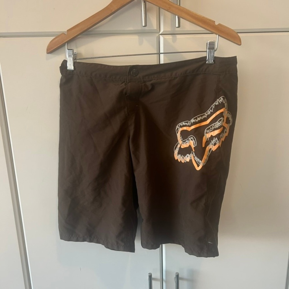 Fox Racing Board Shorts Mens 34 Brown Orange Fox Riders Co Swim Trunks Logo Surf
